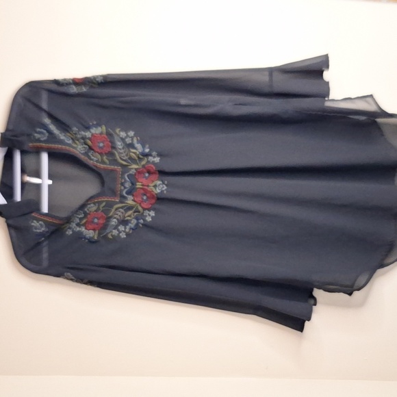 Free people sheer black size xs embroidered top - Picture 1 of 5